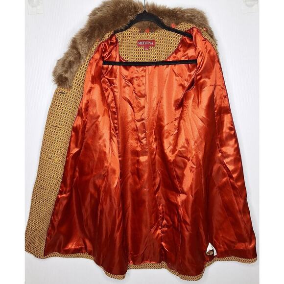 Retro Penny Lane Coat Merona Fur Collar 60s Style Mod Wool Blend Women's Small - Picture 11 of 15